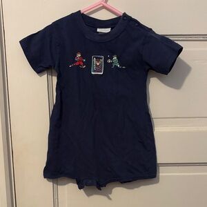 Vtg Navy Blue Romper with Fun embroidery